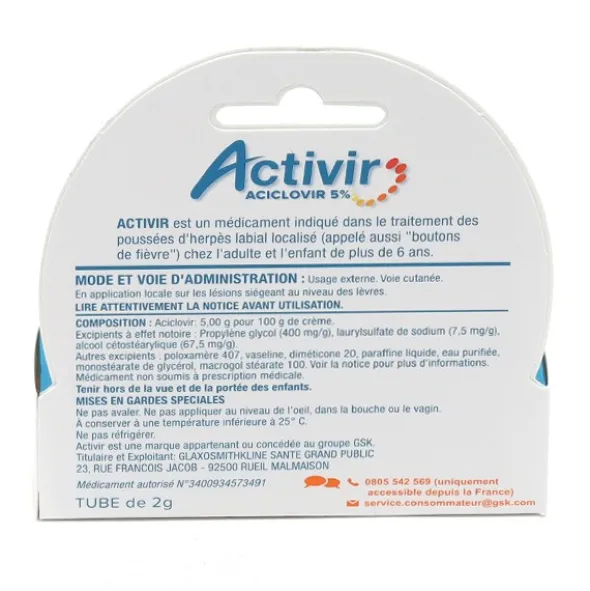 Activir 5 % crème tube