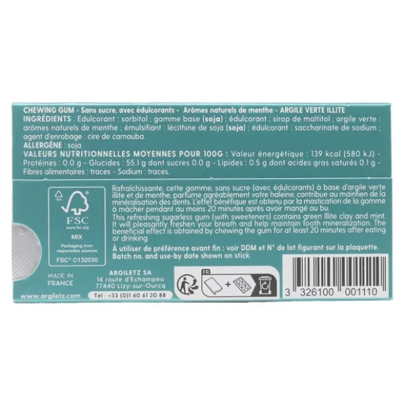 Argiletz chewing-gum à l'argile verte arôme menthe