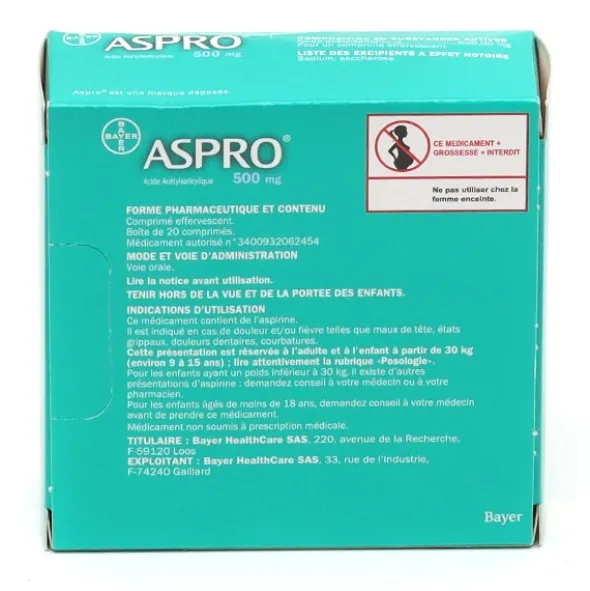 Aspro 500 mg comprimé effervescent