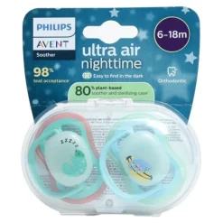 Avent Ultra Air Nightime Sucette anatomique silicone 6-18 mois
