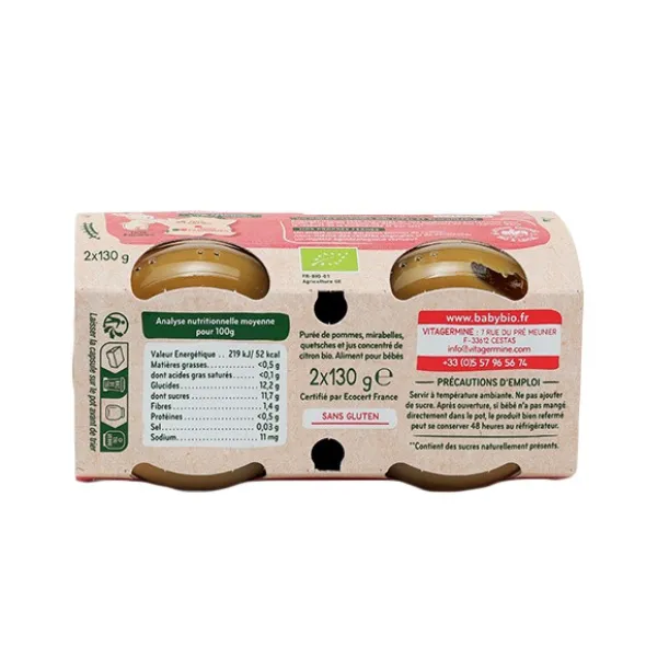 Babybio Petits Pots bébé Pomme Mirabelle Quetsche