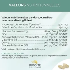 Biocyte Kératine Forte 500 mg anti-chute gélules
