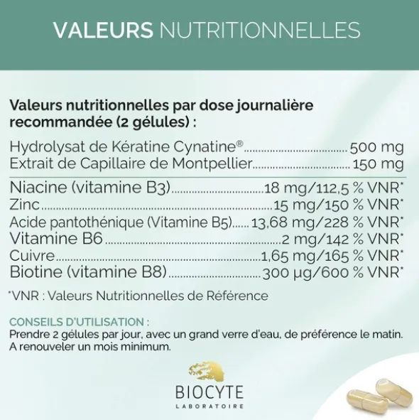 Biocyte Kératine Forte 500 mg anti-chute gélules