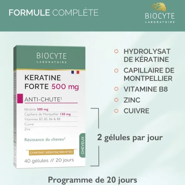 Biocyte Kératine Forte 500 mg anti-chute gélules