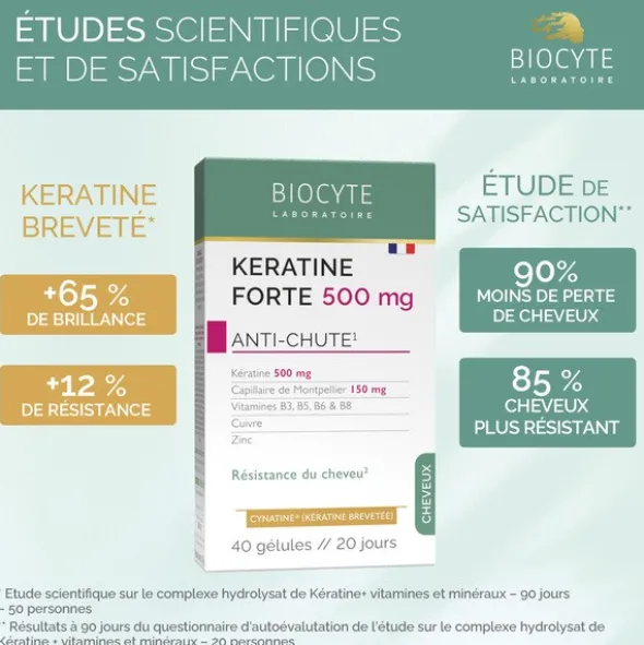 Biocyte Kératine Forte 500 mg anti-chute gélules