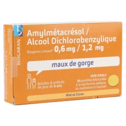 Biogaran pastilles miel-citron Amylmétacrésol/alcool dichlorobenzylique