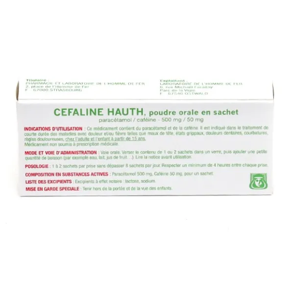 Cefaline Hauth paracétamol 500 mg/caféine 50 mg sachet