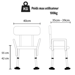 Chaise de douche avec accoudoirs Euromedis