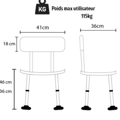 Chaise de douche avec poignées découpées