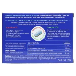 Chronodorm comprimé Double action Mélatonine 1,9 mg et Plantes