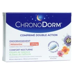 Chronodorm comprimé Double action Mélatonine 1,9 mg et Plantes