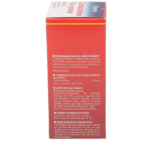 Clarix Toux grasse Carbocistéine 750 mg stick sans sucre