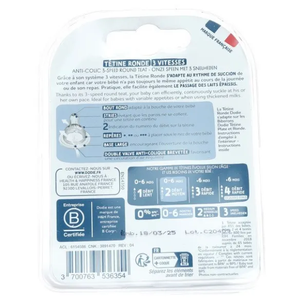 Dodie Tétine ronde anti colique 3 vitesses