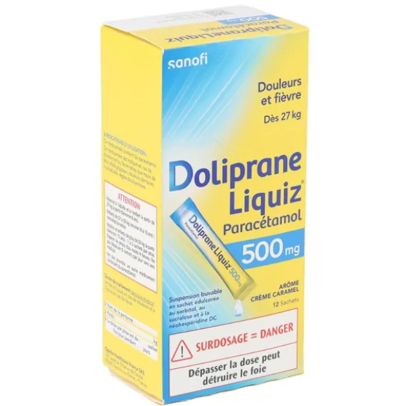 Doliprane Liquiz 500 mg stick sans sucre