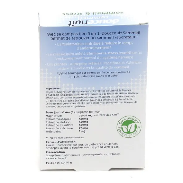 Douce Nuit sommeil et stress Mélatonine 1 mg comprimés