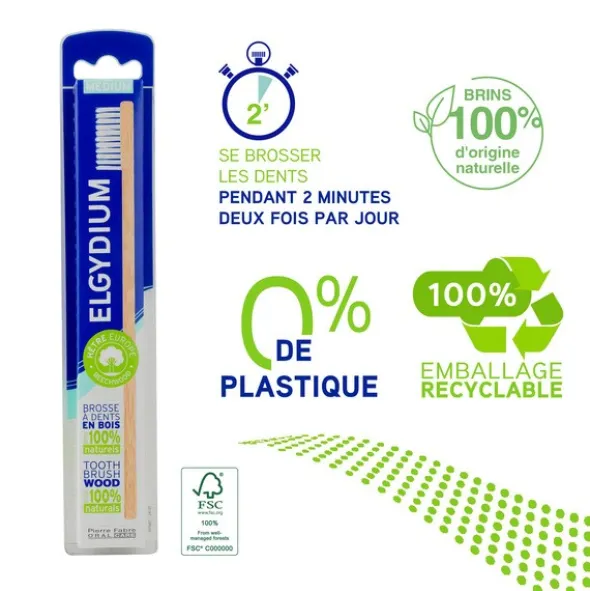 Elgydium Brosse à dents en Bois Médium
