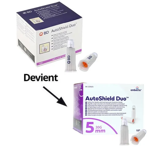 Embecta AutoShield Duo aiguille 5mm pour stylo à insuline par 100