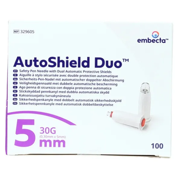Embecta AutoShield Duo aiguille 5mm pour stylo à insuline par 100