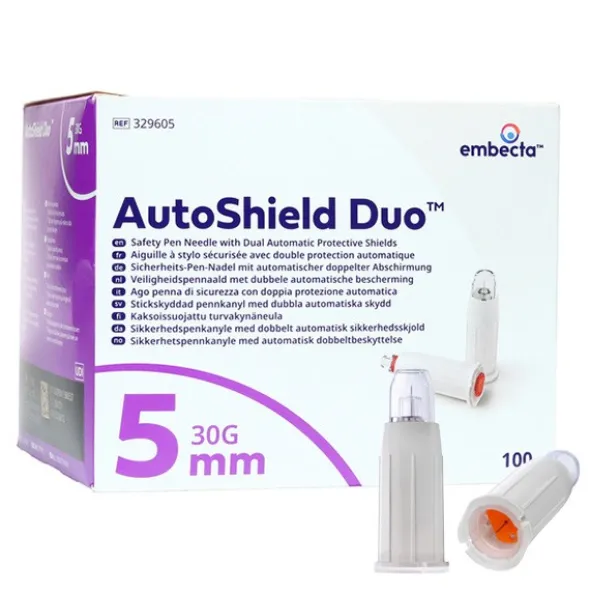 Embecta AutoShield Duo aiguille 5mm pour stylo à insuline par 100