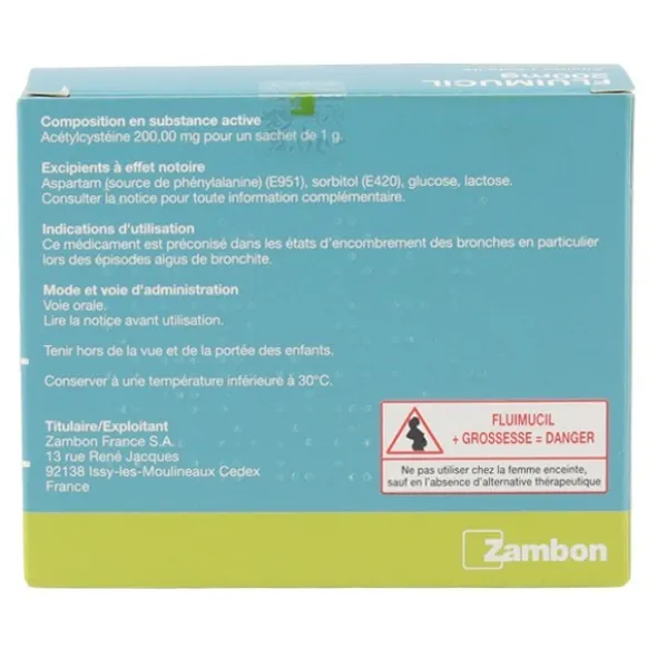 Fluimucil expectorant 200 mg sans sucre sachets
