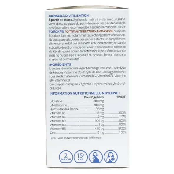 Forcapil Fortifiant kératine + Cheveux et ongles gélules