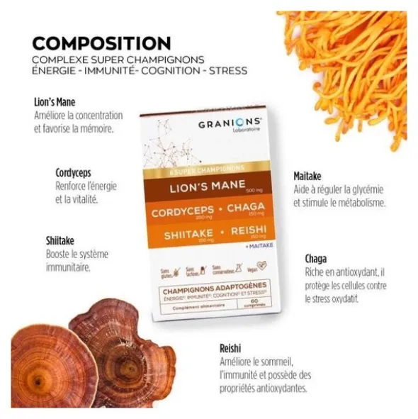 Granions Champignons adaptogènes comprimés