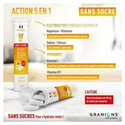 Granions Hydrop Boost Caféine Vitamines et Minéraux comprimés