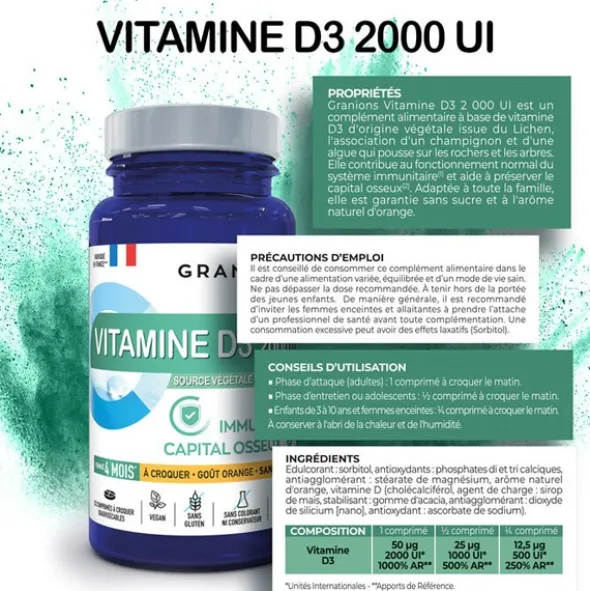 Granions Vitamine D3 2000 UI comprimés à croquer