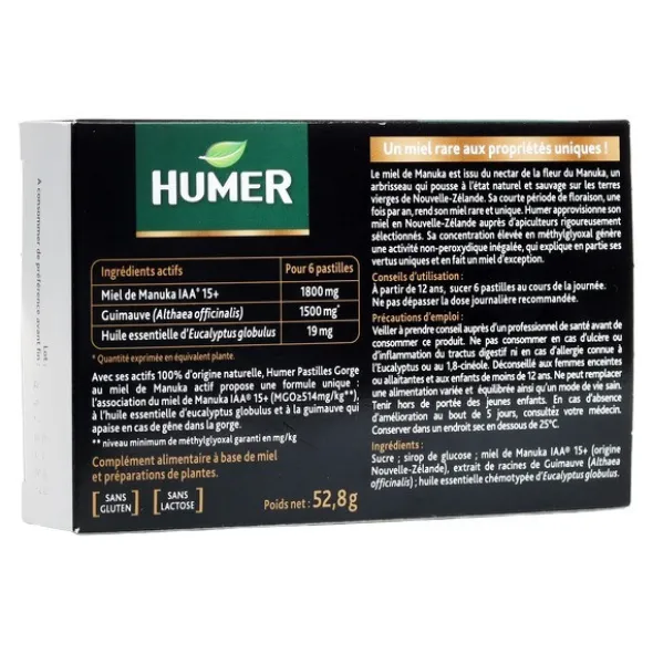 Humer Pastilles Gorge au miel Manuka