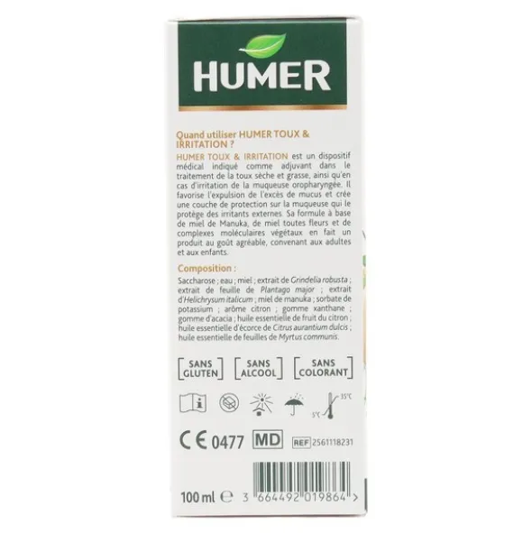 Humer sirop toux et irritation