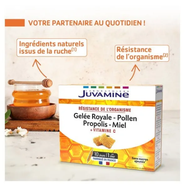 Juvamine Gelée Royale Pollen Propolis Miel ampoules