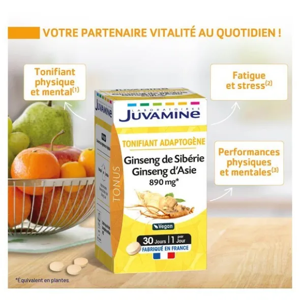 Juvamine Ginseng de Siberie Ginseng d'Asie 890 mg comprimés