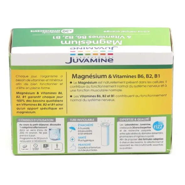 Juvamine Magnésium & vitamines B6, B2, B1 comprimés effervescents