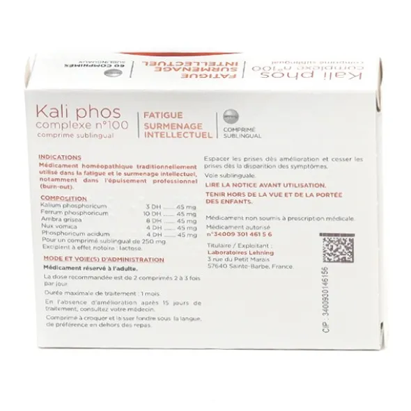 Lehning Kali Phos complexe n°100 comprimés