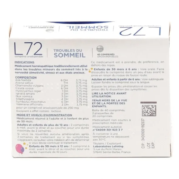 L72 Sommeil Lehning orodispersible