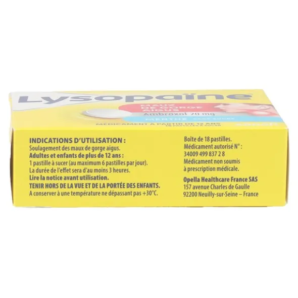 Lysopaïne Ambroxol Menthe sans sucre pastilles