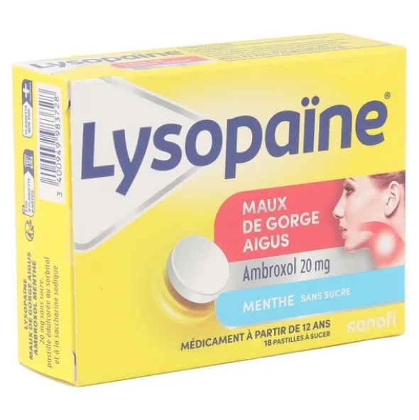 Lysopaïne Ambroxol Menthe sans sucre pastilles