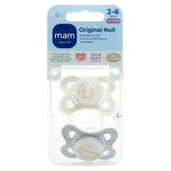 MAM Original sucette silicone anatomique 2-6 mois Nuit