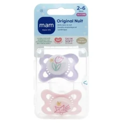 MAM Original sucette silicone anatomique 2-6 mois Nuit
