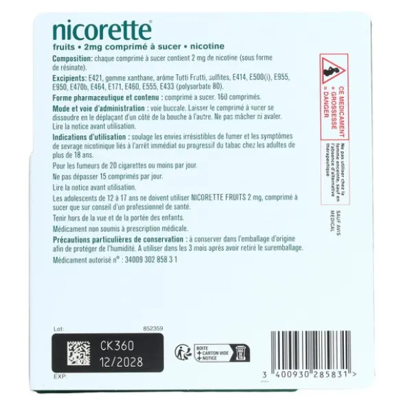 Nicorette 2 mg fruits comprimés à sucer