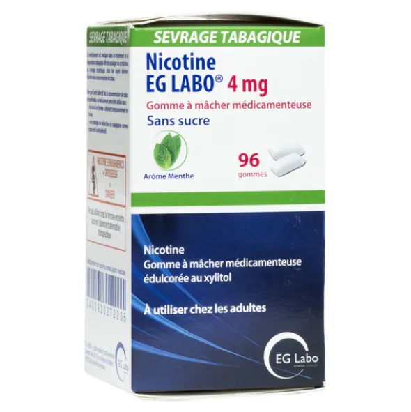 Nicotine 4 mg menthe sans sucre gommes EG Labo