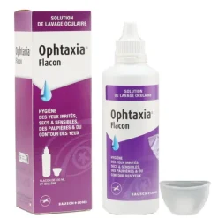 Ophtaxia solution de lavage oculaire avec œillère