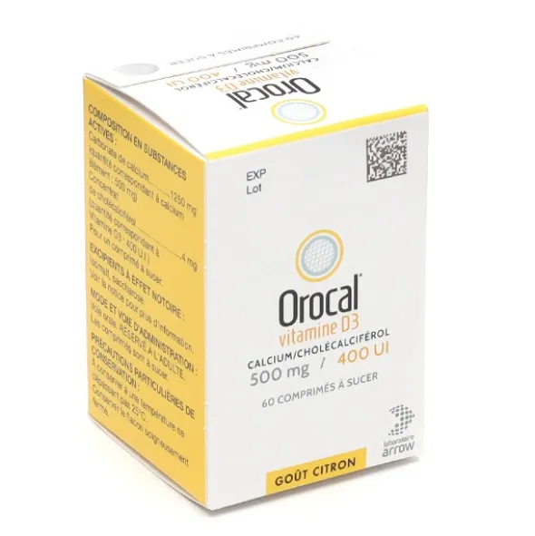 Orocal D3 500 mg 400 UI comprimé à sucer