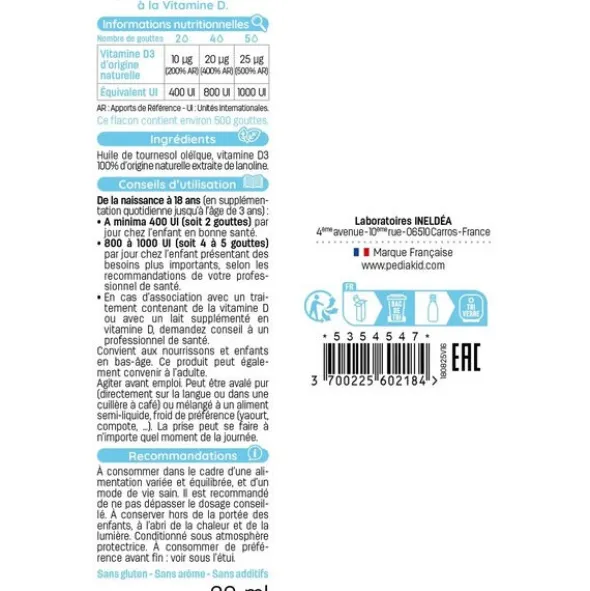 Pediakid Vitamine D3 200 UI gouttes buvables