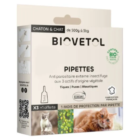 Pipette antiparasitaire chat Biovetol