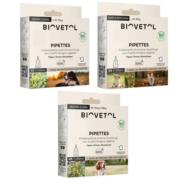 Pipette antiparasitaire chien Biovetol Bio