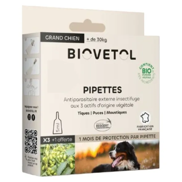 Pipette antiparasitaire chien Biovetol Bio