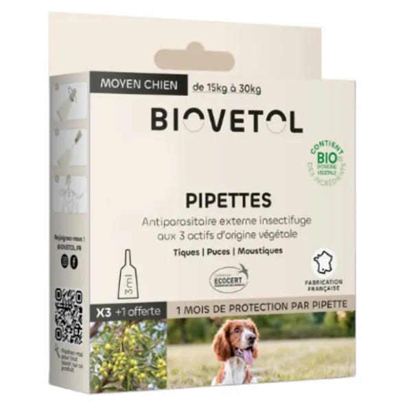 Pipette antiparasitaire chien Biovetol Bio