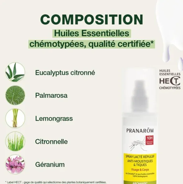 Pranarom Aromapic Spray lacté répulsif anti moustiques et tiques
