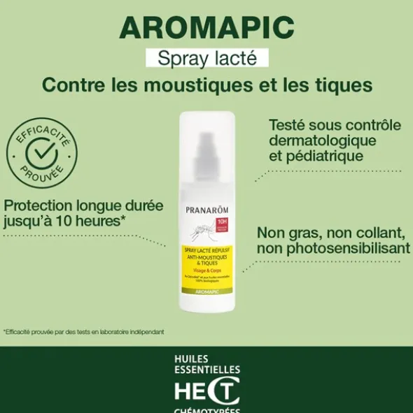 Pranarom Aromapic Spray lacté répulsif anti moustiques et tiques